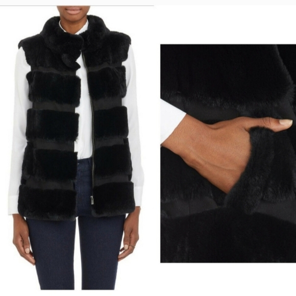 Diane Von Furstenberg 100% Dyed Rabbit Black Vest Size P - Picture 2 of 9